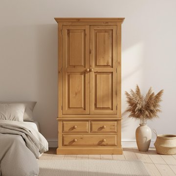 Henbury pine 2 door 3 drawer double wardrobe