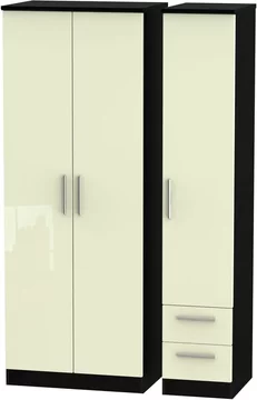 Knightsbridge wardrobe - 3 door - rhf 2 drawers - tall triple - cream gloss and black