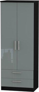 Knightsbridge wardrobe - 2 door - 2 drawer - tall - grey gloss and black