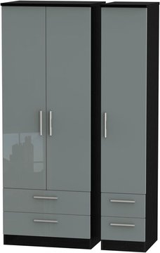 Knightsbridge wardrobe - 3 door - 4 drawer - triple - tall - grey gloss and black