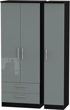 Knightsbridge wardrobe - 3 door - lhf 2 drawer - triple - tall - grey gloss and black