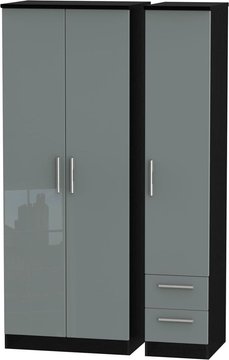 Knightsbridge wardrobe - 3 door - rhf 2 drawer - triple - tall - grey gloss and black
