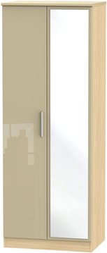 Knightsbridge wardrobe - 2 door - 1 mirror - tall - mushroom and light oak