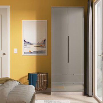Milan wardrobe - 2 door - 2 drawer - double - grey gloss and grey oak