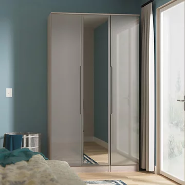 Milan wardrobe - 3 door - 1 mirror - tall - triple - grey gloss and grey oak