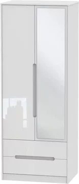 Monaco wardrobe - 2 door - 1 mirror - tall - combi - white gloss