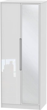 Monaco wardrobe - 2 door - tall - 1 mirror - white gloss