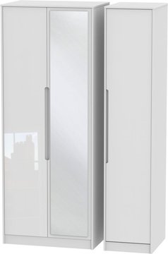 Monaco wardrobe - 3 door - 1 mirror - tall - triple - white gloss