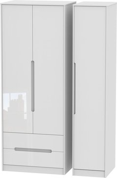 Monaco wardrobe - 3 door - lhf 2 drawers - tall - triple - white gloss