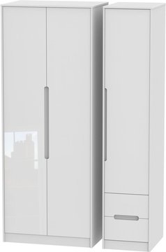 Monaco wardrobe - 3 door - rhf 2 drawers - tall - triple - white gloss