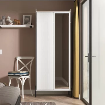 Osaka wardrobe - 2 door - 1 mirror - tall - white matt fluted
