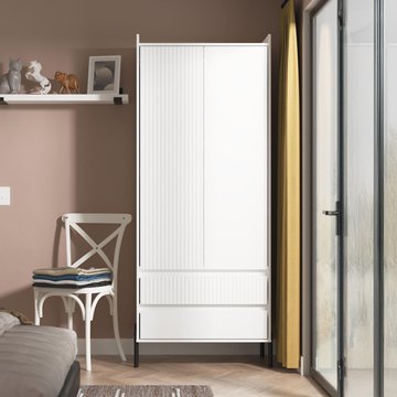 Osaka wardrobe - 2 door - 2 drawer - tall - white matt fluted