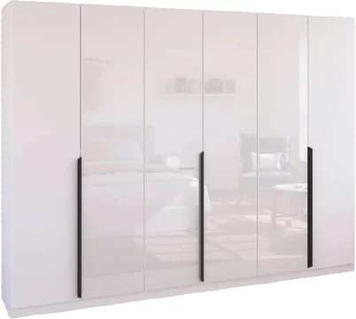 Artemis wardrobe - 271cm - 6 door - alpine white & white glass