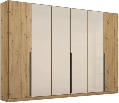 Artemis wardrobe - 271cm - 6 door - artisan oak & champagne glass