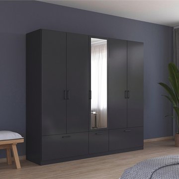 Bari wardrobe - 226cm - 5 door - combi - 3 drawer - metallic grey