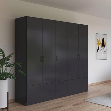 Bari wardrobe - 226cm - 5 door - 3 drawer - metallic grey