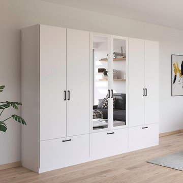 Bari wardrobe - 271cm - 6 door - combi - 3 drawer - alpine white