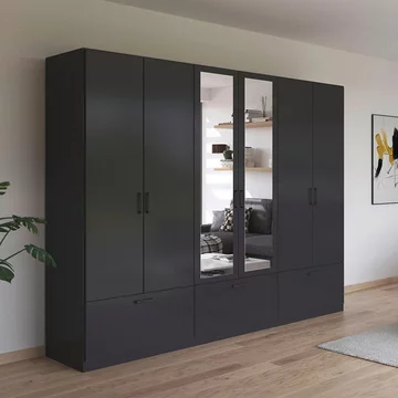 Bari wardrobe - 271cm - 6 door - combi - 3 drawer - metallic grey
