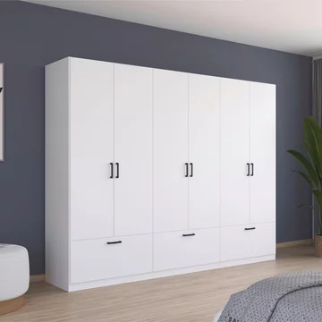 Bari wardrobe - 271cm - 6 door - 3 drawer - alpine white