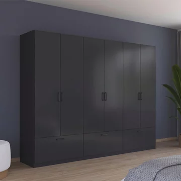Bari wardrobe - 271cm - 6 door - 3 drawer - metallic grey