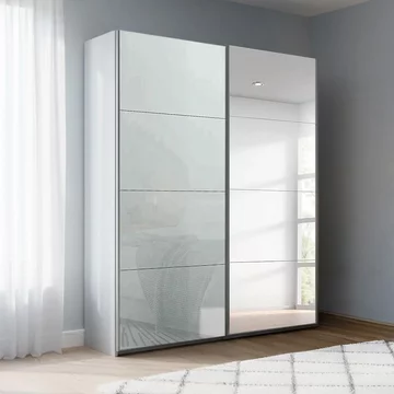 Beluga extra sliding wardrobe - 137cm - 2 door - mirror - silk grey & silk grey glass