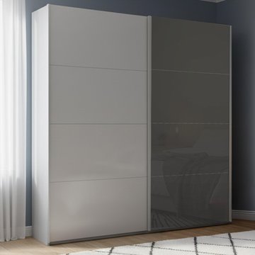 Beluga extra sliding wardrobe - 181cm - 2 door - silk grey & basalt glass front