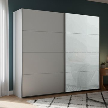 Beluga extra sliding wardrobe - 226cm - 2 door - silk grey & silk grey glass front