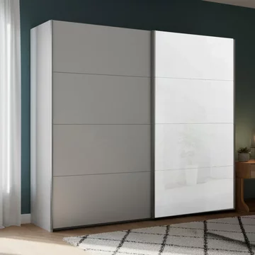 Beluga extra sliding wardrobe - 226cm - 2 door - white high gloss & silk grey front