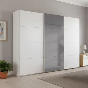 Beluga extra sliding wardrobe - 271cm - 3 door - grey mirror - alpine white