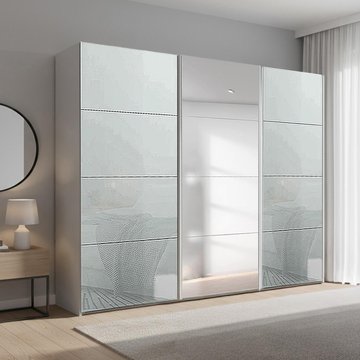 Beluga extra sliding wardrobe - 271cm - 3 door - mirror - silk grey & silk grey glass