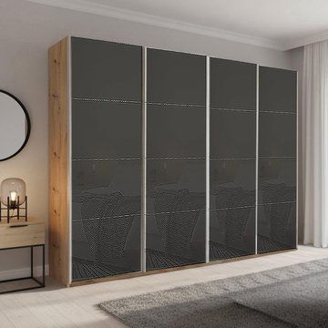 Beluga extra sliding wardrobe - 271cm - 4 door - artisan oak & basalt glass