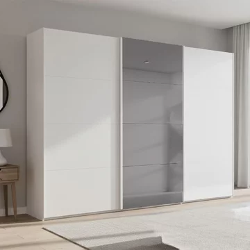 Beluga extra sliding wardrobe - 316cm - 3 door - grey mirror - alpine white