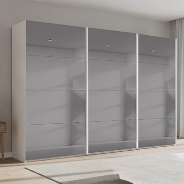 Beluga extra sliding wardrobe - 361cm - 3 door - grey mirrored - alpine white