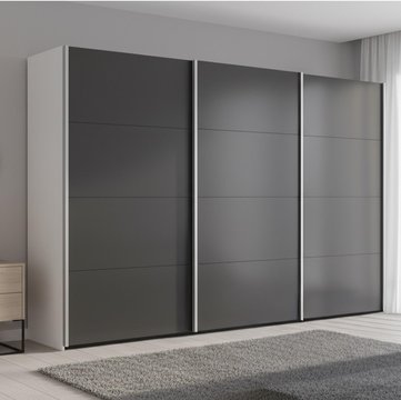 Beluga extra sliding wardrobe - 361cm - 3 door - alpine white & graphite