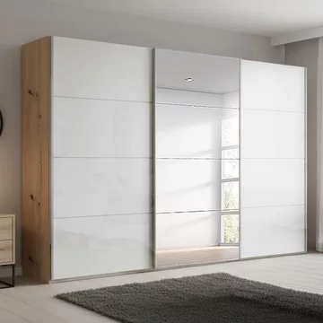 Beluga extra sliding wardrobe - 361cm - 3 door - mirror - artisan oak & white high gloss