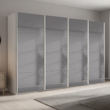 Beluga extra sliding wardrobe - 361cm - 4 door - grey mirrored - alpine white