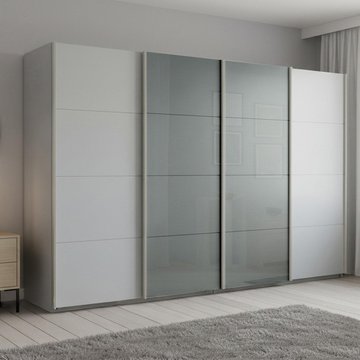 Beluga extra sliding wardrobe - 361cm - 4 door - silk grey & silk grey glass front
