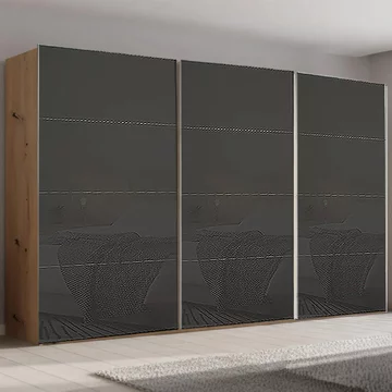 Beluga extra sliding wardrobe - 406cm - 3 door - artisan oak & basalt glass