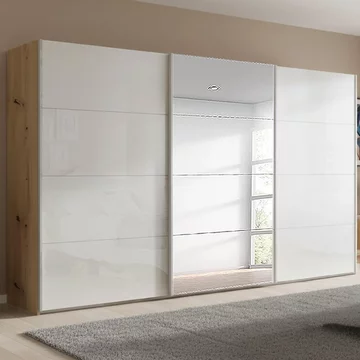 Beluga extra sliding wardrobe - 406cm - 3 door - mirror - artisan oak & white high gloss
