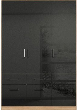 Celle wardrobe - 136cm - 3 door - 6 drawer - black & oak