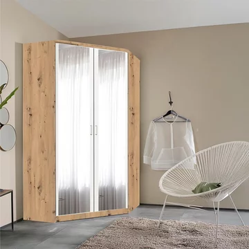 Celle wardrobe - 117cm - 2 door corner - mirror - artisan oak & alpine white