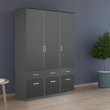 Celle wardrobe - 136cm - 3 door - 6 drawer - metallic dark grey