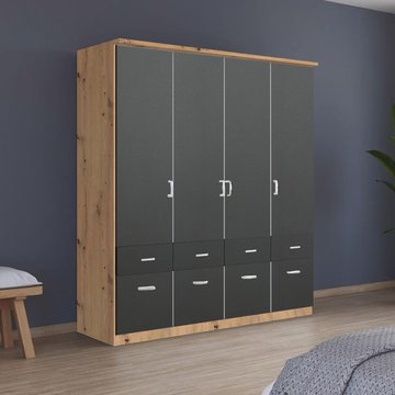 Celle wardrobe - 181cm - 4 door - with drawer - artisan oak & metallic dark grey