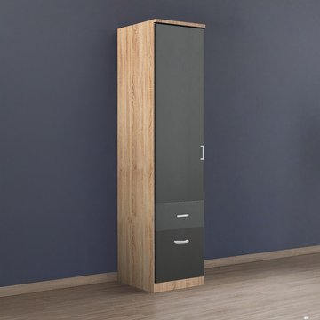 Celle wardrobe - 47cm - 1 door - 2 drawer - sonoma oak & metallic dark grey - lh