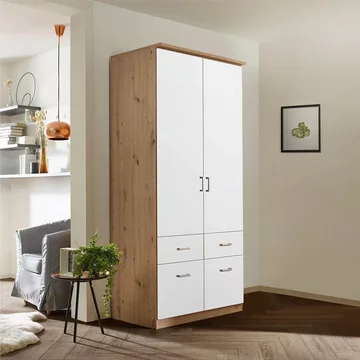 Celle wardrobe - 91cm - 2 door - artisan oak & alpine white - 4 drawer