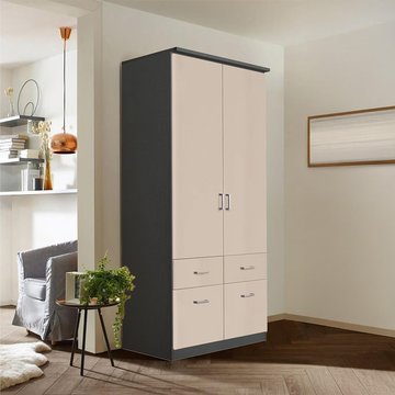 Celle wardrobe - 91cm - 2 door - metallic dark grey & champagne - 4 drawer