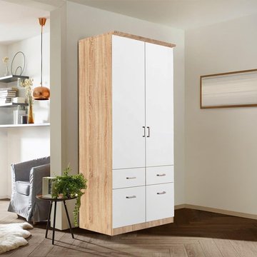 Celle wardrobe - 91cm - 2 door - sonoma oak & alpine white - 4 drawer
