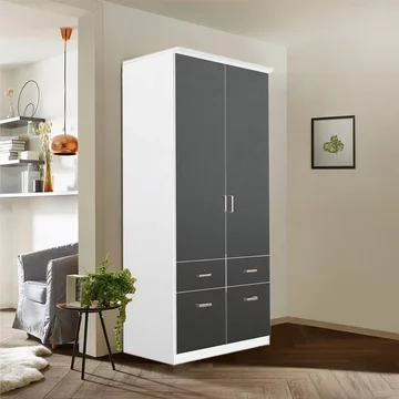 Celle wardrobe - 91cm - 2 door - alpine white & metallic dark grey - 4 drawer & extras