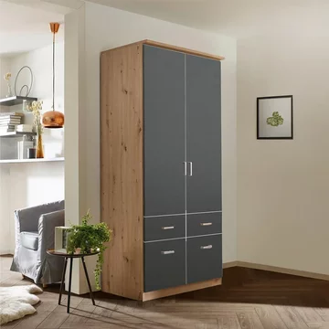 Celle wardrobe - 91cm - 2 door - artisan oak & metallic dark grey - 4 drawer & extras