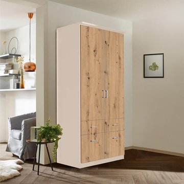 Celle wardrobe - 91cm - 2 door - champagne & artisan oak - 4 drawer & extras